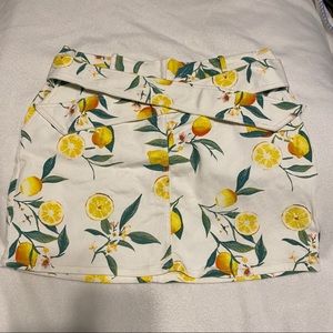 Lemon print denim skirt
